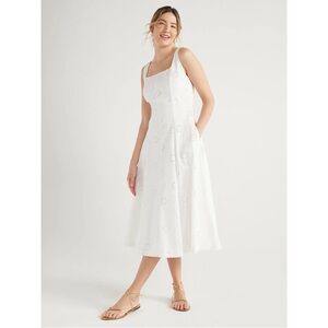 Free Assembly White Sleeveless Square Neck Midi Sundress